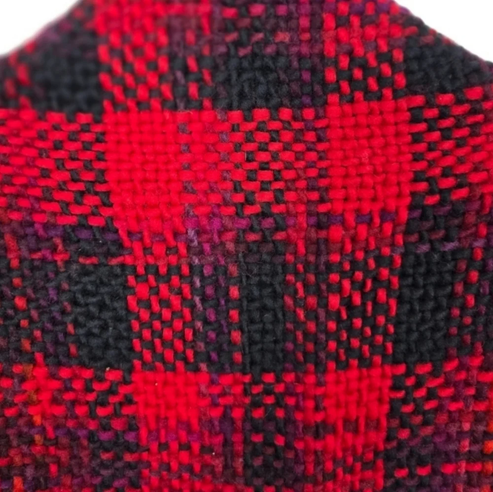 NEW Handwoven Buffalo Plaid Fringed Triangular Wool Shawl Wrap Etc by Sam